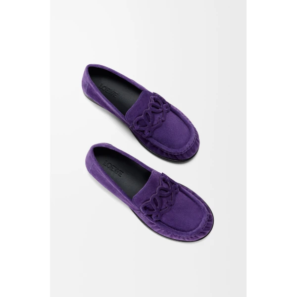 Double L Loafer in Suede Calfskin, Deep Purple - Image 3