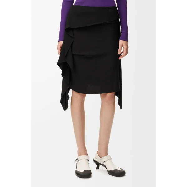 Draped Skirt in Viscose Blend, Black - Image 3
