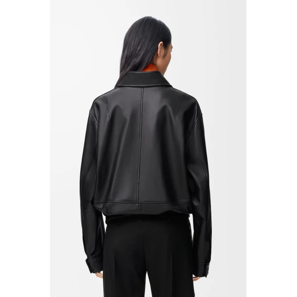 Drawstring Jacket in Nappa Lambskin, Black - Image 4