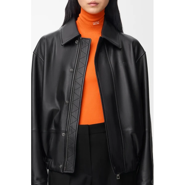 Drawstring Jacket in Nappa Lambskin, Black - Image 5