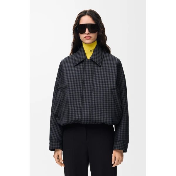 Drawstring Jacket in Wool, Blue and Black - Image 3