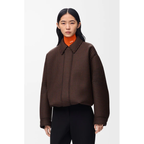 Drawstring Jacket in Wool, Brown and Black - Image 3