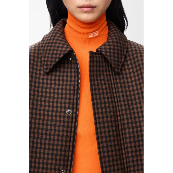 Drawstring Jacket in Wool, Brown and Black - Image 5