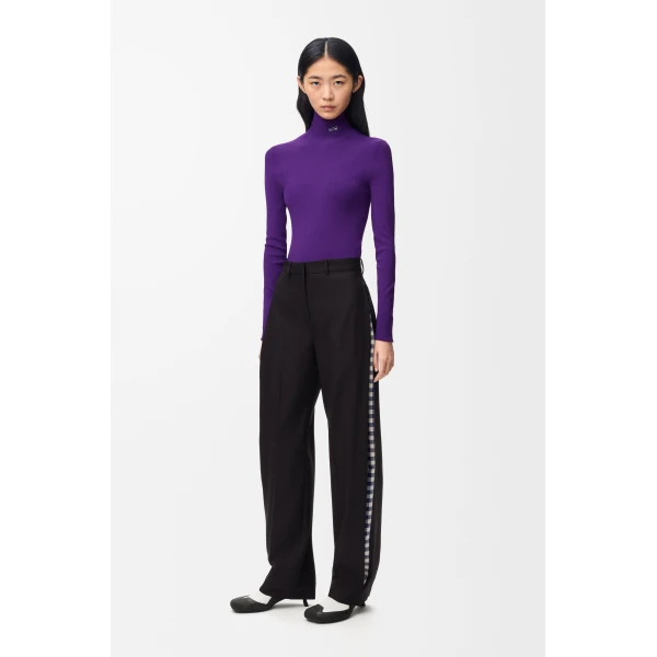 Gingham Pleat Trousers in Wool, Black - Image 2