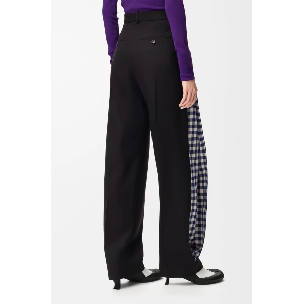 Gingham Pleat Trousers in Wool, Black - Image 4