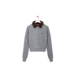 Loewe Hairy Collar Cardigan in Wool, Grey | Knitwear | Luxury Shoes 
