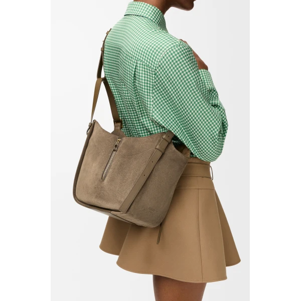 Hammock Flip Bag in Suede, Brownish Green - Image 3