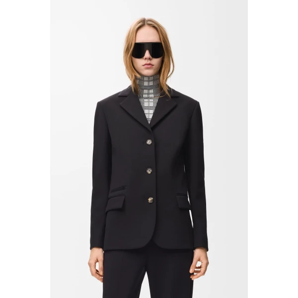 Jacket in Stretch Wool Blend, Black - Image 3