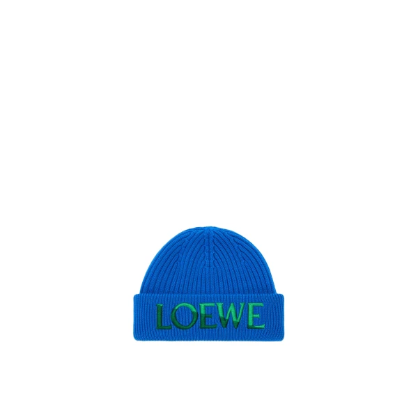 Logo Beanie in Wool, Blue and Green