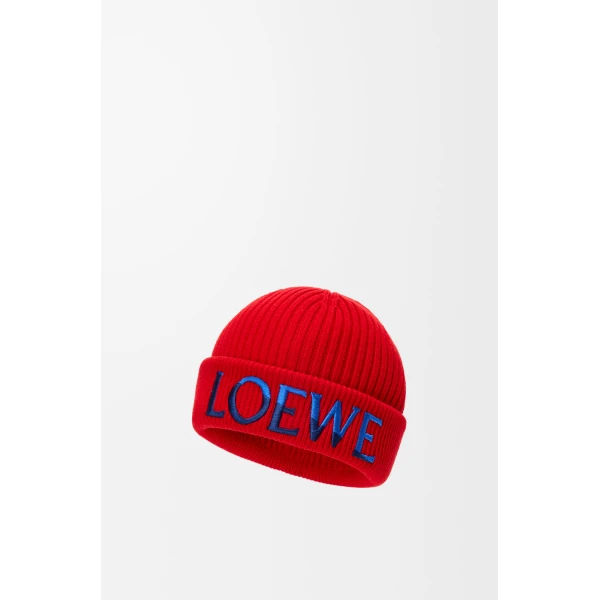 Logo Beanie in Wool, Red and Blue - Image 2