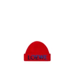 Loewe Logo Beanie in Wool, Red and Blue | Accessories | Luxury Shoes 