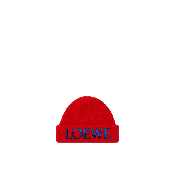 Logo Beanie in Wool, Red and Blue