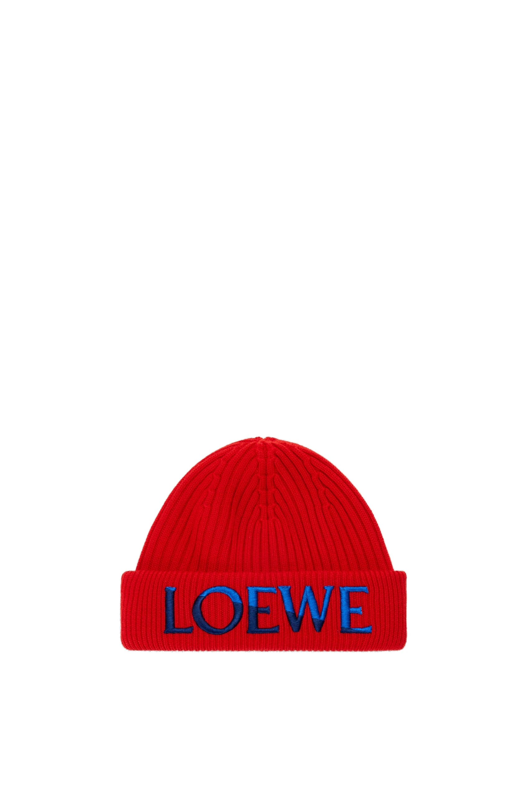 Loewe Logo Beanie in Wool, Red and Blue | Accessories | Luxury Shoes Loewe Logo Beanie in Wool, Red and Blue | Accessories | Luxury Shoes