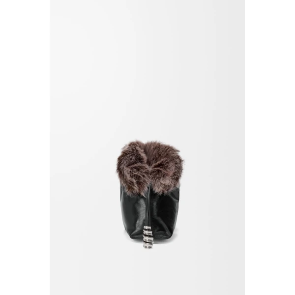 Medium Flamenco Clutch in Glossy Lambskin and Shearling, Black - Image 6