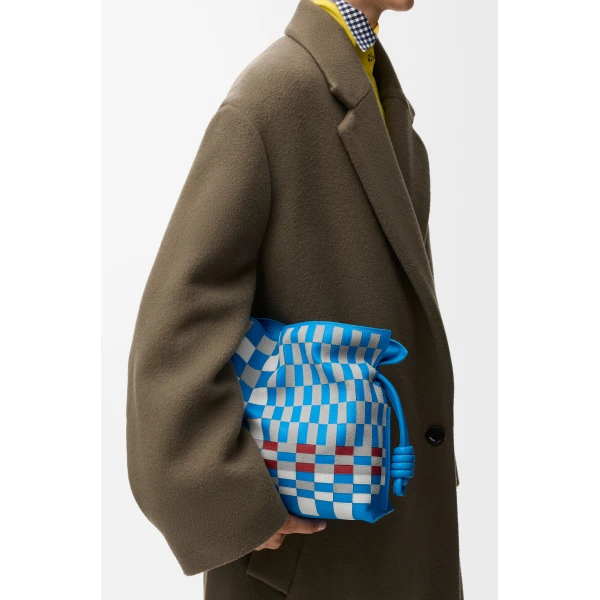 Medium Flamenco Clutch in Mosaic Intarsio, Blue and Multicolour - Image 2