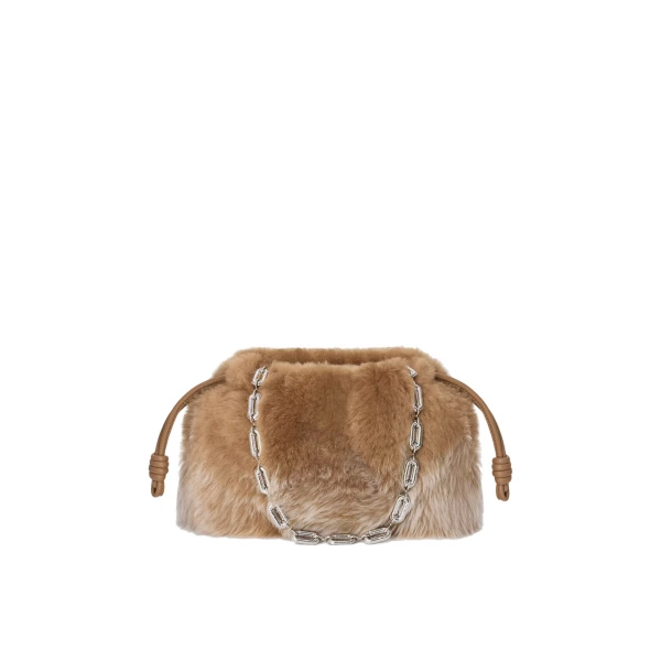Medium Flamenco Purse in Gradient Shearling, Camel