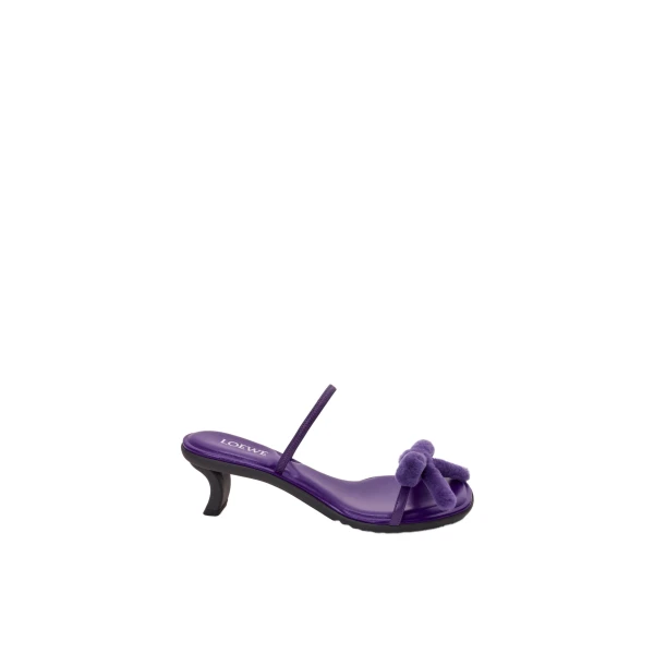 Mimi Bow Sandal in Nappa Lambskin and Shearling, Deep Purple