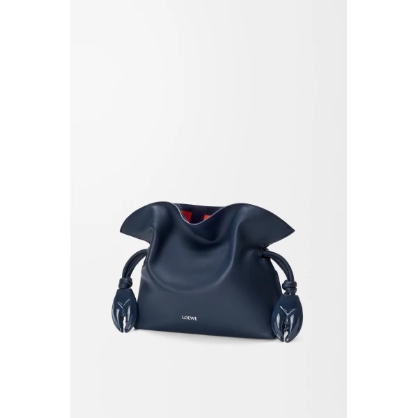 Mini Flamenco Clutch in Nappa Calfskin and Check Intarsio, Deep Navy and Multicolour - Image 2