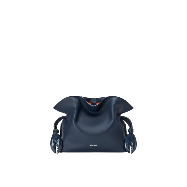 Mini Flamenco Clutch in Nappa Calfskin and Check Intarsio, Deep Navy and Multicolour