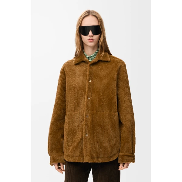 Overshirt in Shearling Corduroy, Camel - Image 3