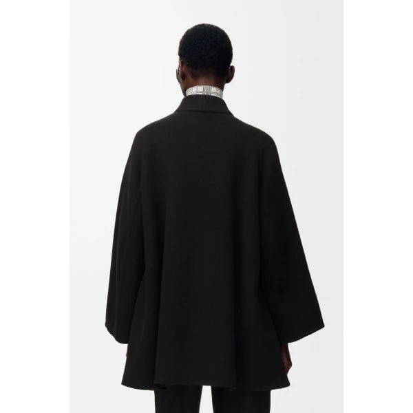 Peplum Short Coat in Wool and Cashmere, Black - Image 4