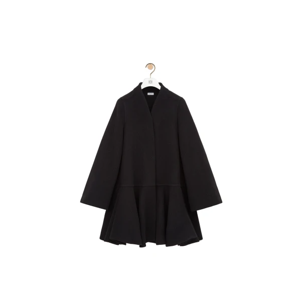 Peplum Short Coat in Wool and Cashmere, Black