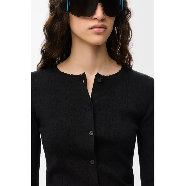 Pointelle Cardigan in Wool, Black - Image 5