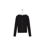 Loewe Pointelle Cardigan in Wool, Black | Knitwear | Luxury Shoes 
