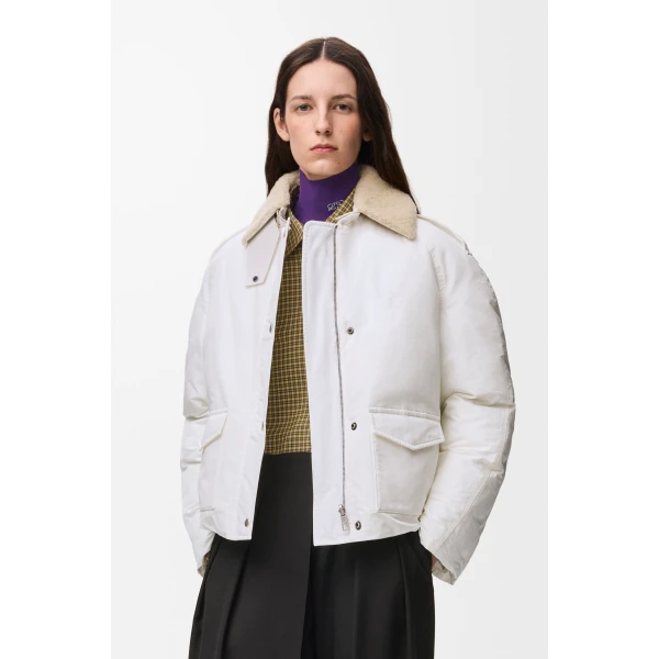 Puffer Jacket in Technical Cotton, Ivory - Image 3