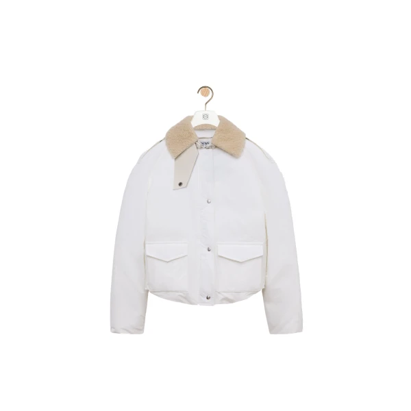 Puffer Jacket in Technical Cotton, Ivory