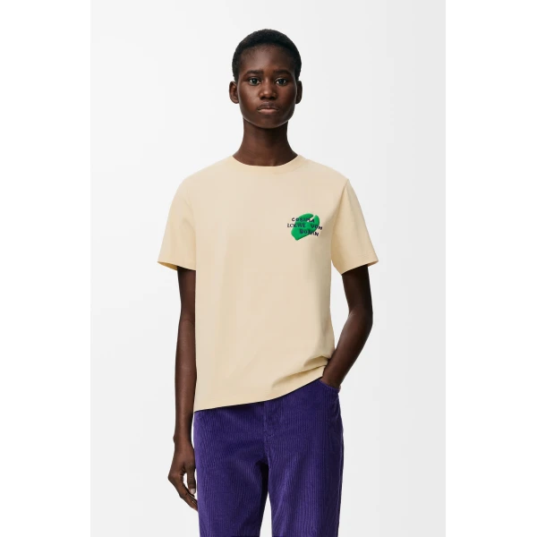 Regular Fit T-Shirt in Cotton, Ecru - Image 3