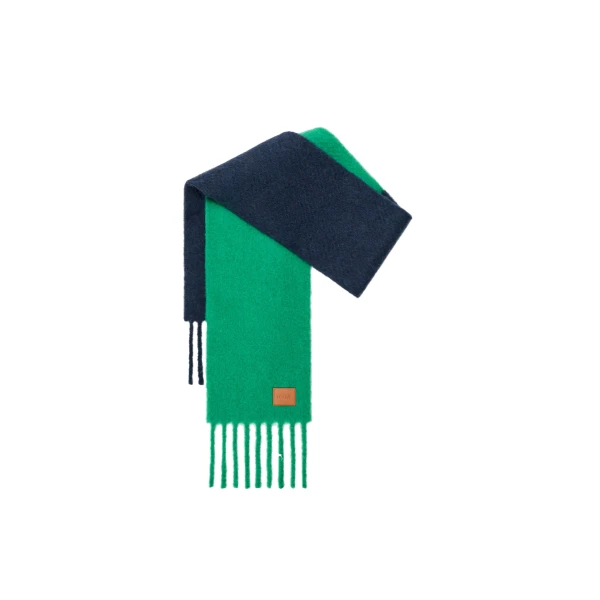 Scarf in Alpaca and Wool, Green and Navy Blue