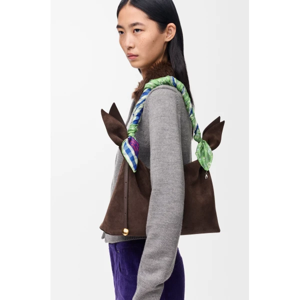 Scarf in Silk, Navy Blue and Green - Image 2