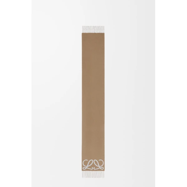 Scarf in Silk and Cashmere, Beige and Light Blue - Image 2