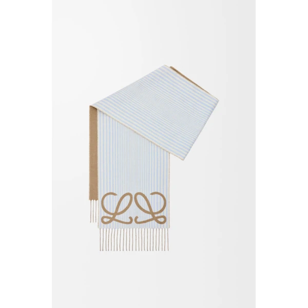 Scarf in Silk and Cashmere, Beige and Light Blue - Image 3