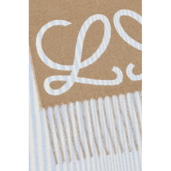 Scarf in Silk and Cashmere, Beige and Light Blue - Image 4