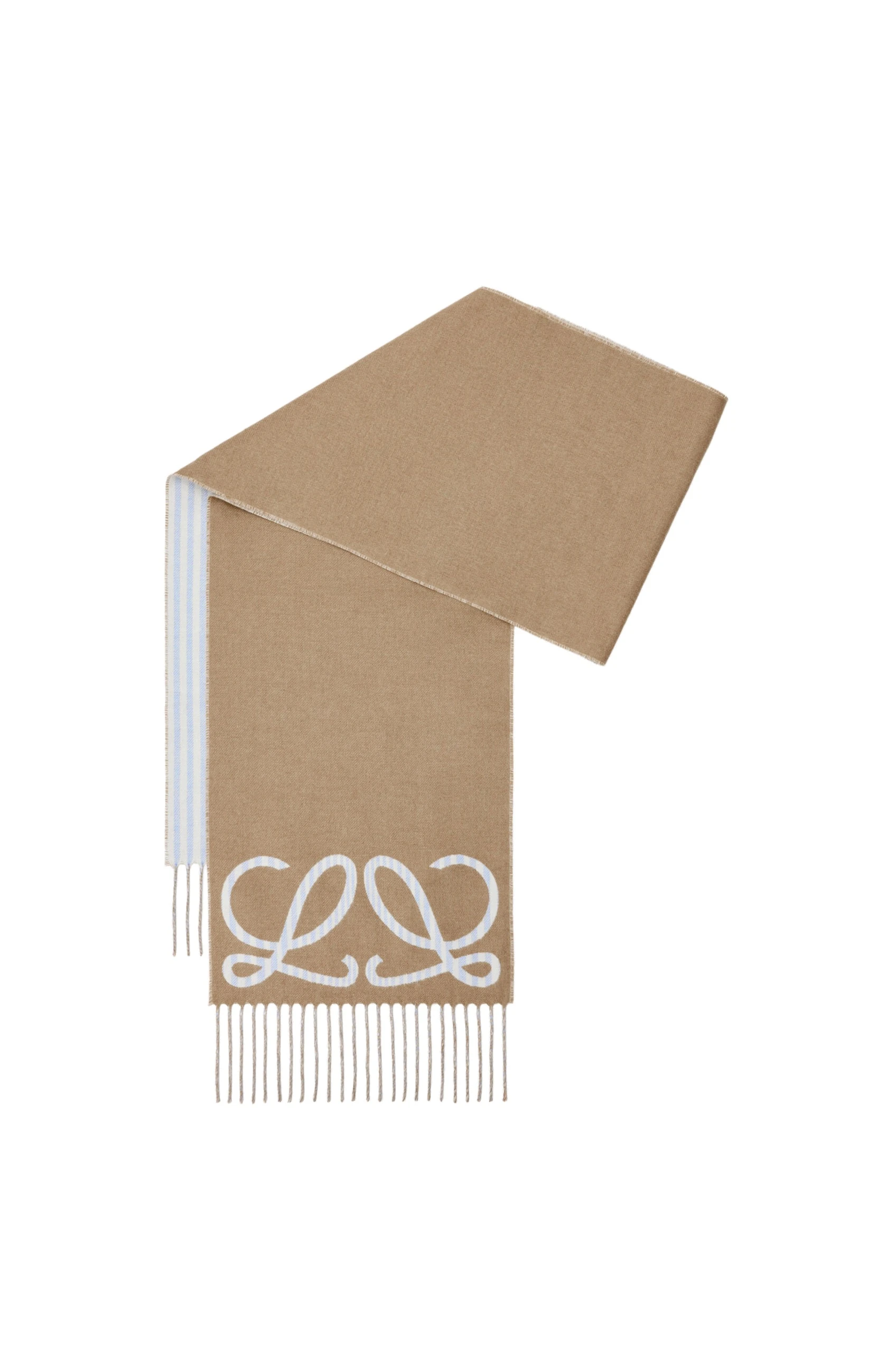 Loewe Scarf in Silk and Cashmere, Beige and Light Blue | Accessories | Luxury Shoes Loewe Scarf in Silk and Cashmere, Beige and Light Blue | Accessories | Luxury Shoes
