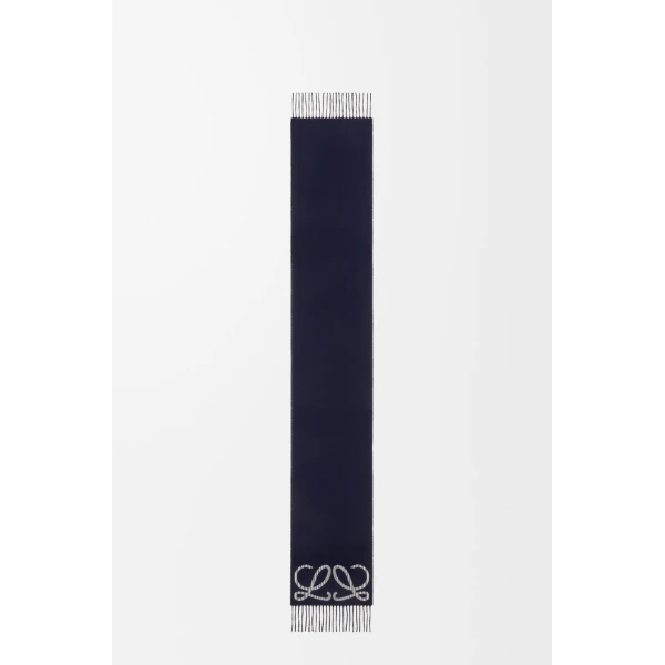 Scarf in Silk and Cashmere, Navy and White - Image 2