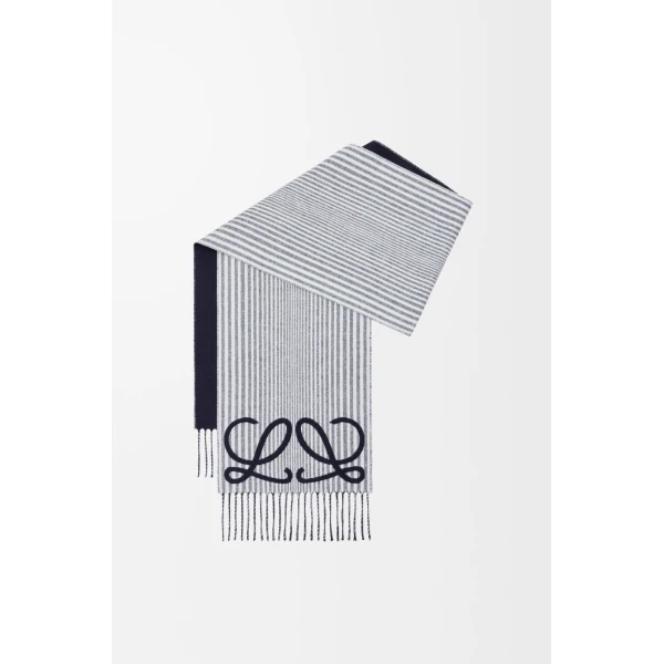 Scarf in Silk and Cashmere, Navy and White - Image 4