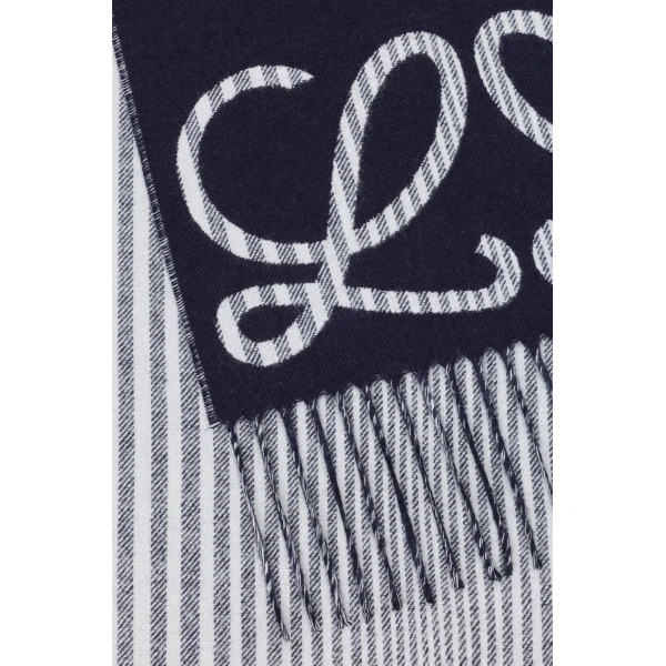 Scarf in Silk and Cashmere, Navy and White - Image 5