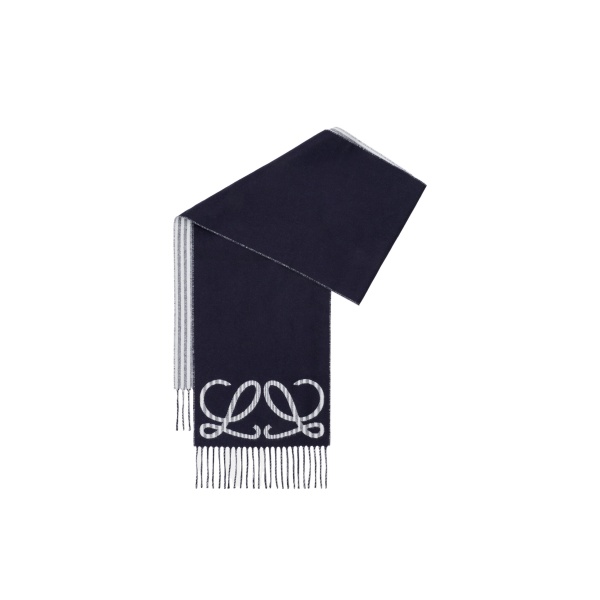 Loewe Scarf in Silk and Cashmere, Navy and White | Accessories | Luxury Shoes 