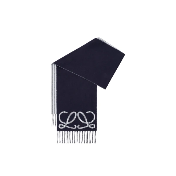 Scarf in Silk and Cashmere, Navy and White