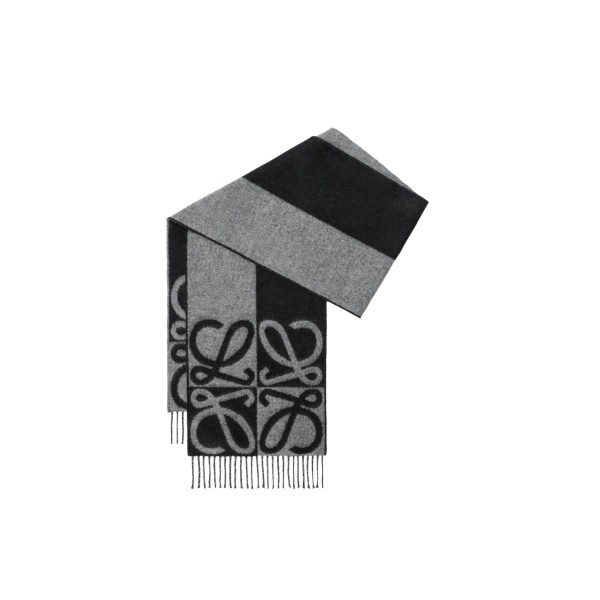 Loewe Scarf in Wool and Cashmere, Black and Grey | Accessories | Luxury Shoes 