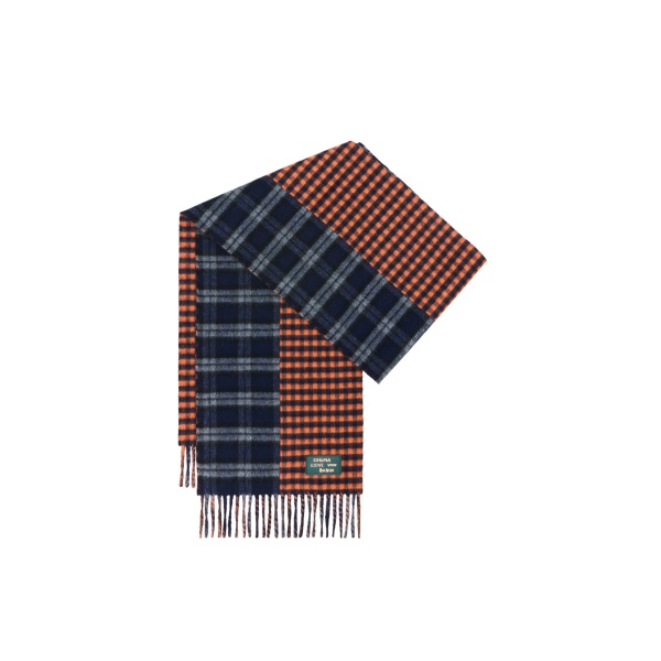Loewe Scarf in Wool and Cashmere Blend, Navy Blue and Orange | Accessories | Luxury Shoes 