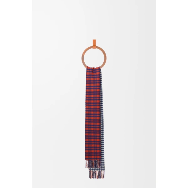 Scarf in Wool and Cashmere Blend, Red and Blue - Image 4