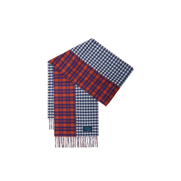 Scarf in Wool and Cashmere Blend, Red and Blue