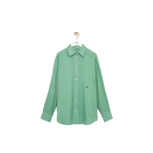 Loewe Shirt in Silk, Green and White | Tops | Luxury Shoes 