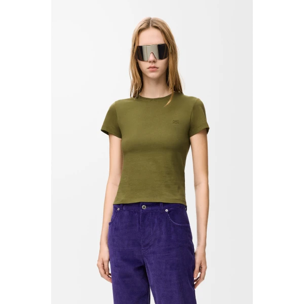 Small Fit T-Shirt in Cotton, Khaki Green - Image 3