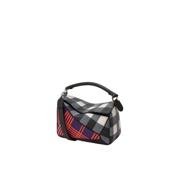 Loewe Small Puzzle Bag in Check Intarsio, Deep Purple and Multicolour | Bags | Luxury Shoes 