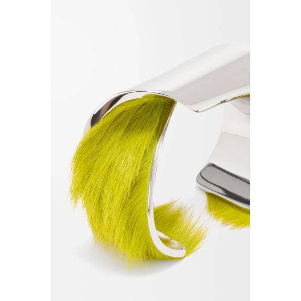 Thin Twisted Cuff in Hairy Calfskin, Silver and Lime - Image 5